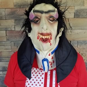 Vtg Latex Rubber Adult Halloween Costume Mask Dracula Vampire Realistic Scary bi